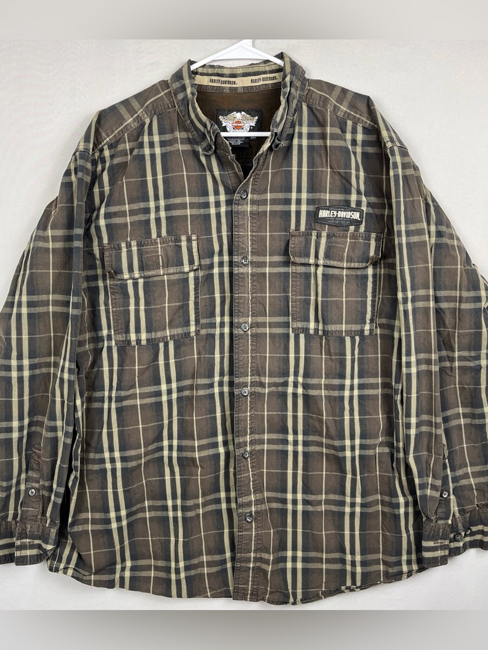 Harley Davidson Flannel Men’s XL Brown Plaid Long Sleeve Button Down Cotton